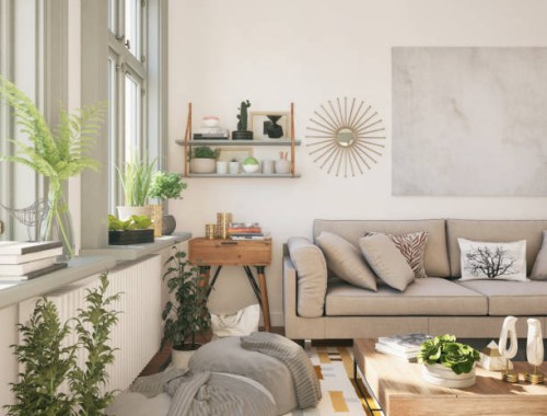 domestic living room with cozy sofa - home decoration stock pictures, royalty-free photos & images