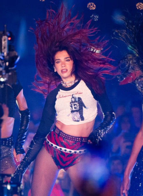 Dua Lipa performs as she headlines the Pyramid stage during day three of Glastonbury Festival 2024 at Worthy Farm, Pilton on June 28, 2024 in...
