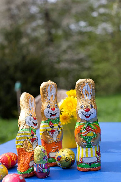 easter egg and bunny in the garden - garden decoration stock pictures, royalty-free photos & images