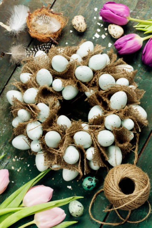 easter egg wreath - garden decoration stock pictures, royalty-free photos & images