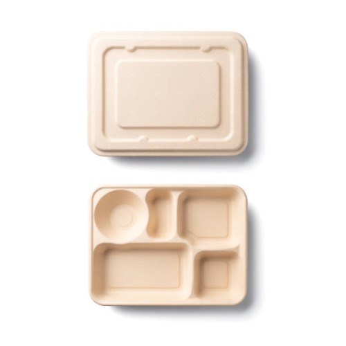 eco-friendly disposable compartment food tray with lid isolated on white - junk food stock pictures, royalty-free photos & images