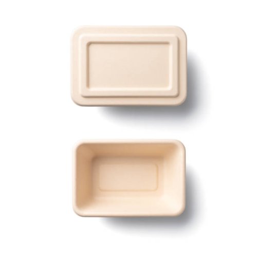 eco-friendly disposable lunch box with lid isolated on white - junk food stock pictures, royalty-free photos & images