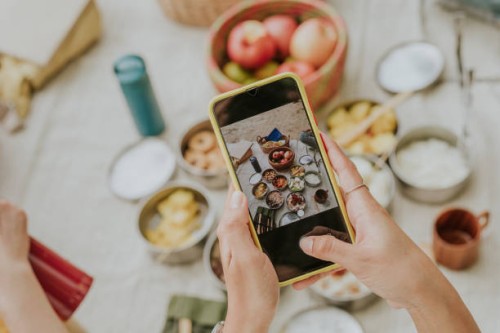 eco friendly family take a photo on homemade food in lunch box for picnic on holiday - stock photo - food stock pictures, royalty-free photos & images