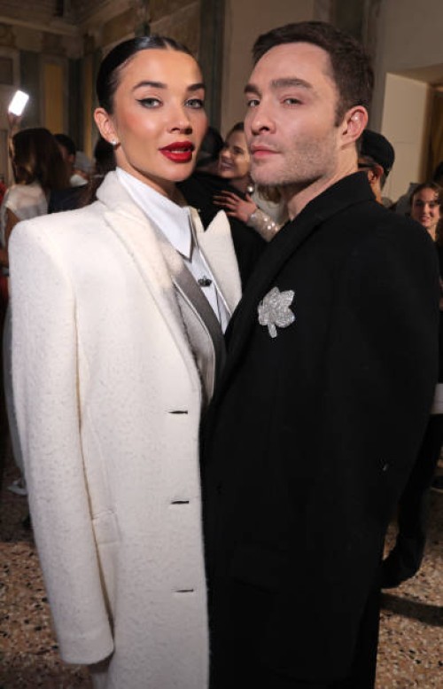 Ed Westwick and Amy Jackson attend the Genny fashion show during the Milan Fashion Week Womenswear Fall/Winter 2024-2025 on February 22, 2024 in...