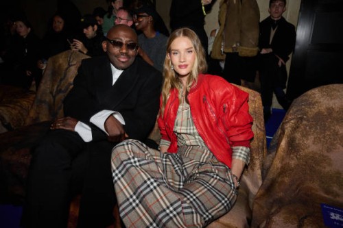 Edward Enninful, Rosie Huntington-Whiteley at the Burberry Fall RTW 2025 fashion show as part of London Fashion Week on February 24, 2025 in London,...
