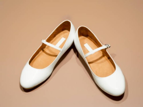 elegance in simplicity: classic white leather mary jane flats - fashion stock pictures, royalty-free photos & images