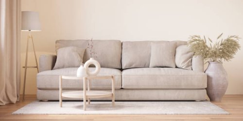 elegant home interior in japanese style. modern scandinavian living room interior design with sofa. 3d rendering - home decoration stock pictures, royalty-free photos & images