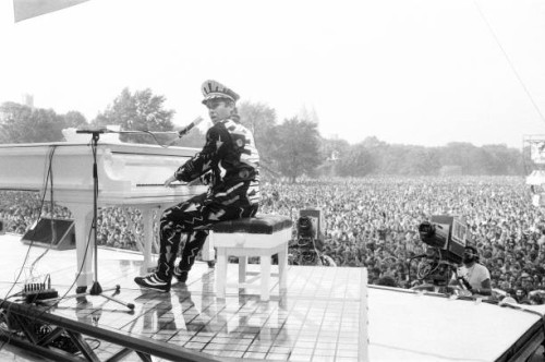 Elton John performing in Central Park, New York, America, Elton drew a huge crowd of over 400,000 to the free concert, With a set list of over 20...