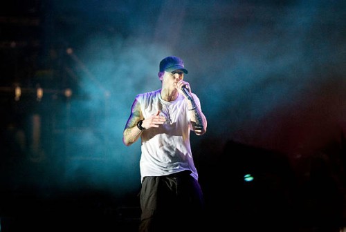 Eminem headlines the V Stage on day 2 of the V Festival at Hylands Park on August 21, 2011 in Chelmsford, England.