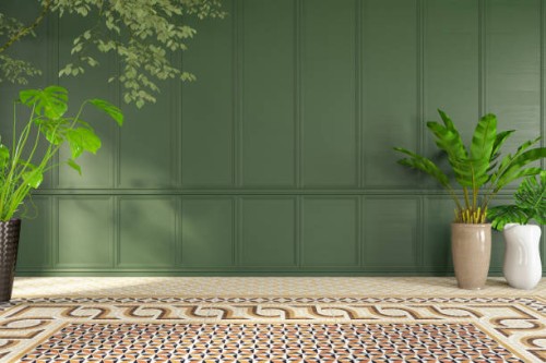 empty classic green wall with plants - home decoration stock pictures, royalty-free photos & images