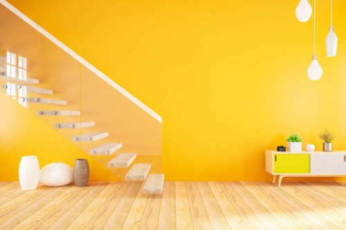 empty modern orange interior with stairs - home decoration stock pictures, royalty-free photos & images