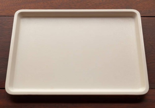 empty tray on wood table. top view - food fotografías e imágenes de stock