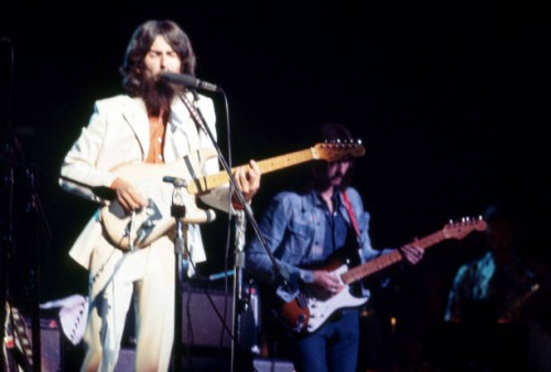 English singer, songwriter, and lead guitarist for the Beatles George Harrison and English rock and blues guitarist, singer, and songwriter Eric...