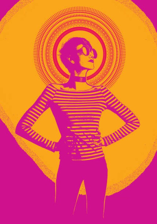 engraving illustration of a young woman with arms akimbo - fashion stock illustrations