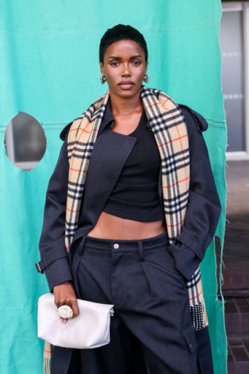 Eva Apio attends the Burberry Summer 2025 show during London Fashion Week at The National Theatre on September 16, 2024 in London, England.