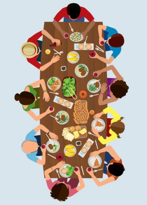 family lunch top view - food stock illustrations