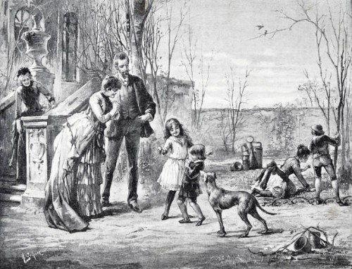 family searching for easter eggs in the garden - garden decoration stock illustrations