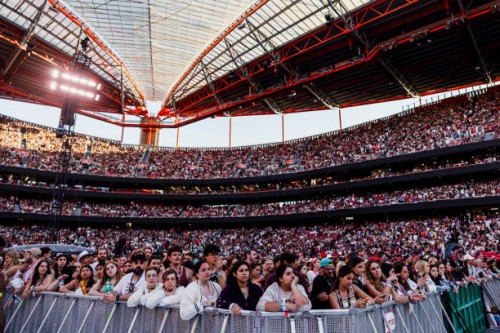 Fans crowd Estadio da Luz as they wait for the start of American singer and songwriter Taylor Swift's Eras Tour concert, in Lisbon on May 24, 2024.