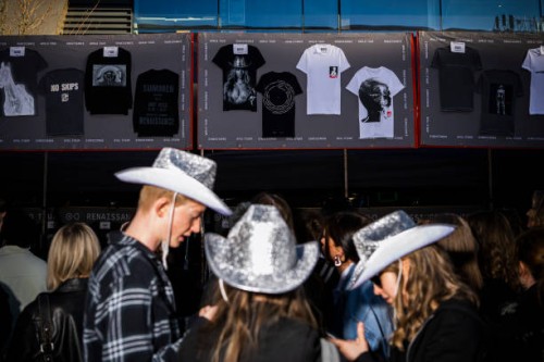 Fans of US musician Beyonce queue to buy merchandise at the Friends Arena, ahead of Beyonce's first concert of her World Tour "Renaissance", in...
