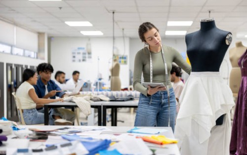 fashion designer student designing a skirt - fashion stock pictures, royalty-free photos & images