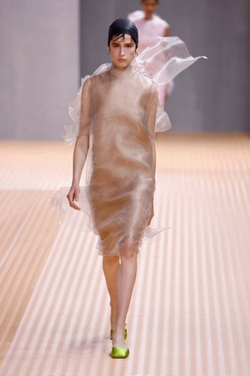 Fashion designers Miuccia Prada & Raf Simons at the runway at the Prada fashion show during the Milan Fashion Week Womenswear Spring/Summer 2024 on...