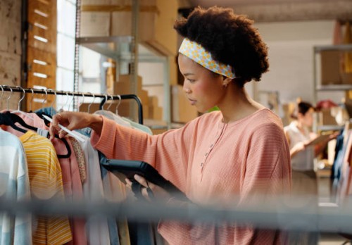 fashion, woman or tablet and inventory check for stock, online order or clothes inspection for small business. supply chain, startup or employee in shop with quality control for ecommerce or supplier - fashion stock pictures,