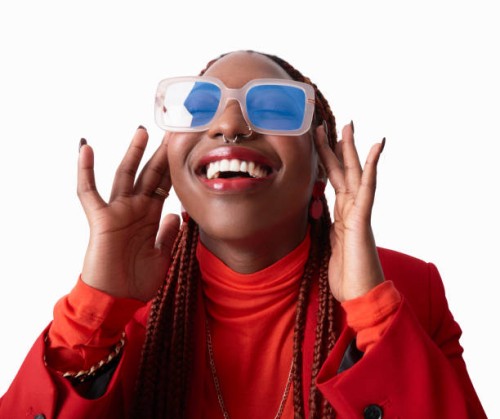fashionable woman laughing - fashion stock pictures, royalty-free photos & images