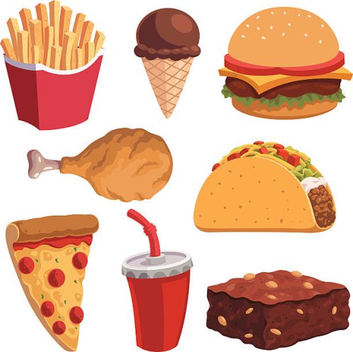 fast food cartoon set - junk food stock illustrations