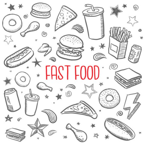 fast food drawings - junk food stock illustrations