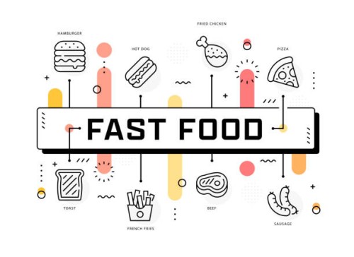 fast food web banner, infographic template - junk food stock illustrations