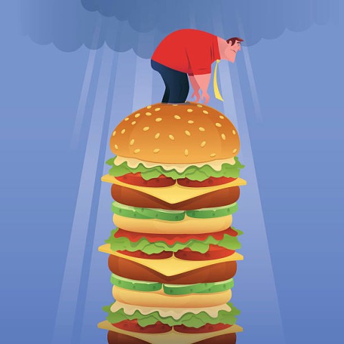 fat businessman with big hamburger - junk food stock illustrations