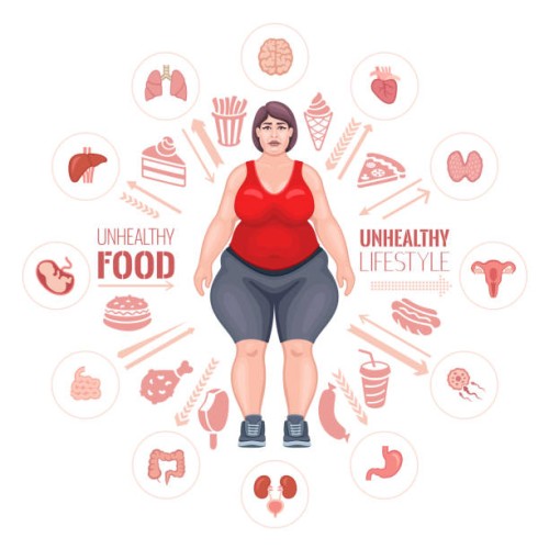 fat woman body. unhealthy lifestyle - junk food stock illustrations