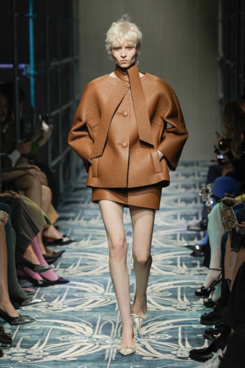 February 2025 A model is seen on the catwalk at the Prada fashion show, during Milan Fashion Week, February 27, 2025.