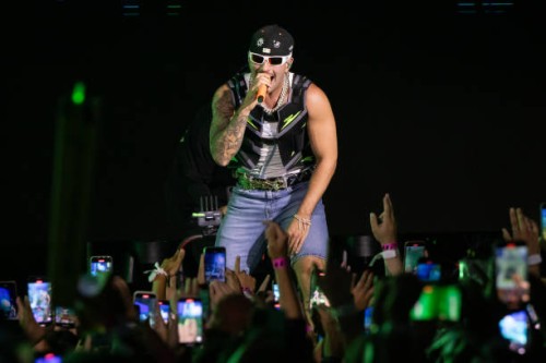 Feid performs in concert during the "FEID: FerxxoCalipsis" tour at Estadio Cívitas Metropolitano on July 27, 2024 in Madrid, Spain.