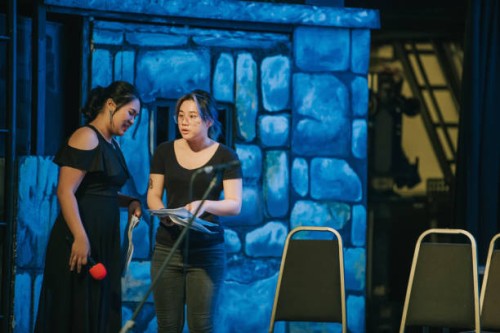 female asian chinese producer and emcee discussion on stage before the concert opening - concert stock pictures, royalty-free photos & images