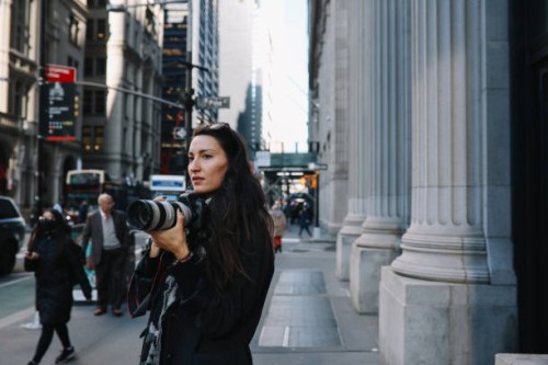 female photographer on the streets of nyc - fashion stock pictures, royalty-free photos & images