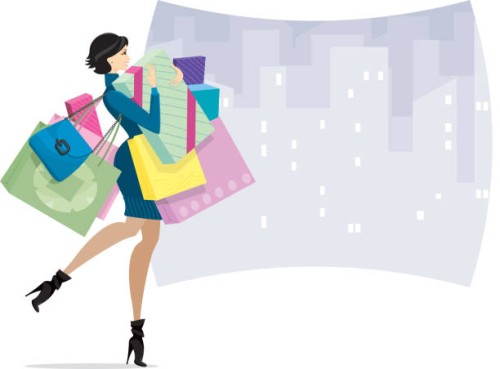 female shopper in town or shopaholic - fashion stock illustrations