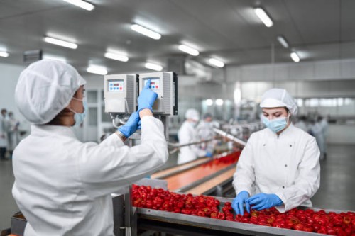 female worker adjust production line speed in stuffed pepper factory - food stock pictures, royalty-free photos & images
