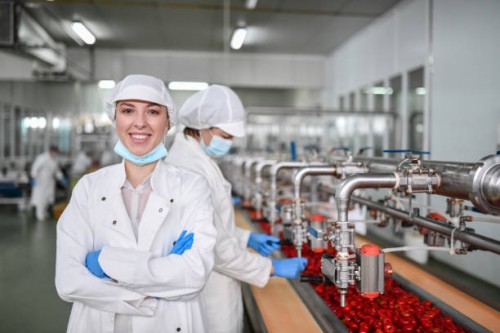 female worker displaying confidence at job position in factory making peppers with cottage cheese - food stock pictures, royalty-free photos & images