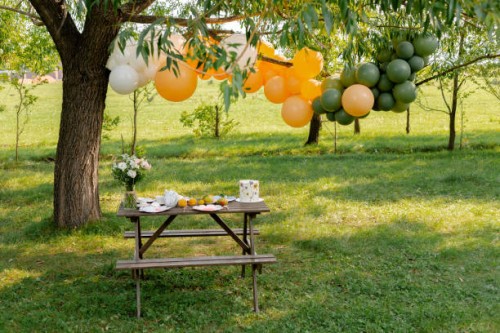 festive table and decoration in nature ii - garden decoration stock pictures, royalty-free photos & images