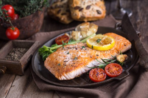 fillet of salmon with vegetable - food stock pictures, royalty-free photos & images