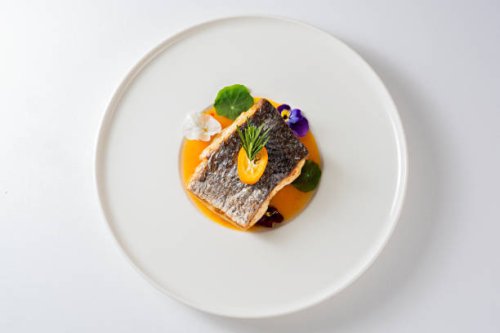 fine dining grilled sea bass - food stock pictures, royalty-free photos & images