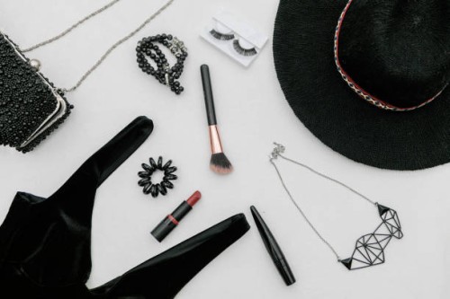 flat lay fashion black accessories for blogger stylish woman - fashion stock pictures, royalty-free photos & images