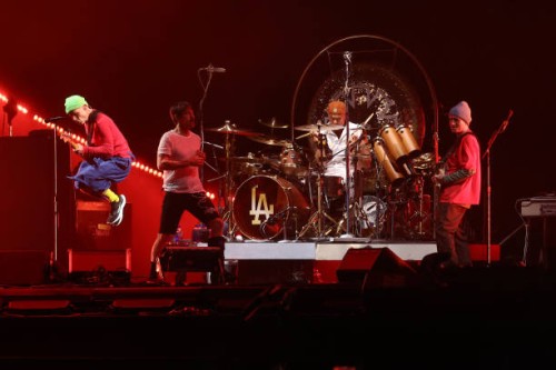 Flea, Anthony Kiedis, Chad Smith, and John Frusciante of Red Hot Chili Peppers perform onstage during the 2023 Global Citizen Concert at Central...