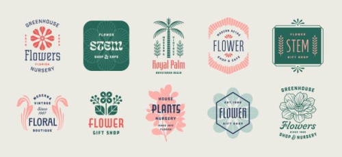 floral badges and labels - fashion stock illustrations