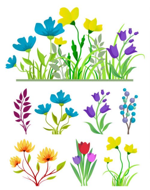 flowers set - garden decoration stock illustrations