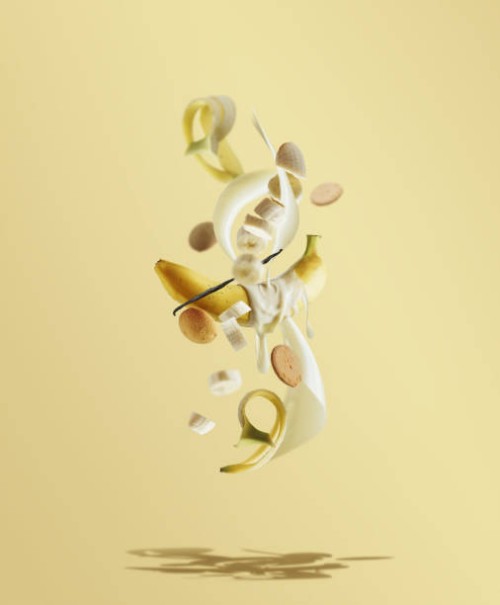 flying banana pudding ingredients - food fotografías e imágenes de stock