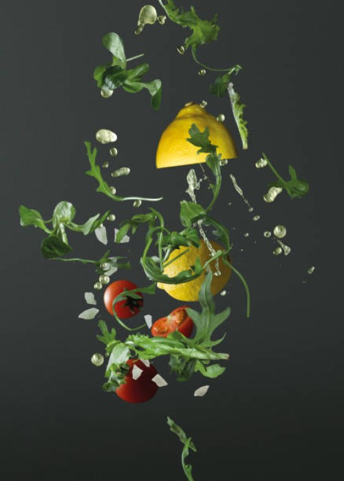 flying lettuce, lemons, tomatoes and oil - food stock pictures, royalty-free photos & images