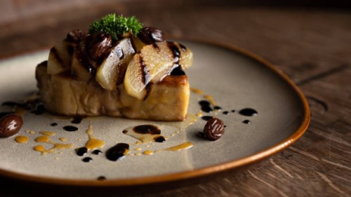 foie gras with fruits french food - food stock pictures, royalty-free photos & images