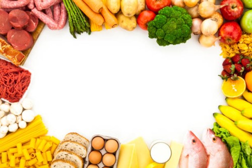 food border with white copy space shot from above - food stock pictures, royalty-free photos & images